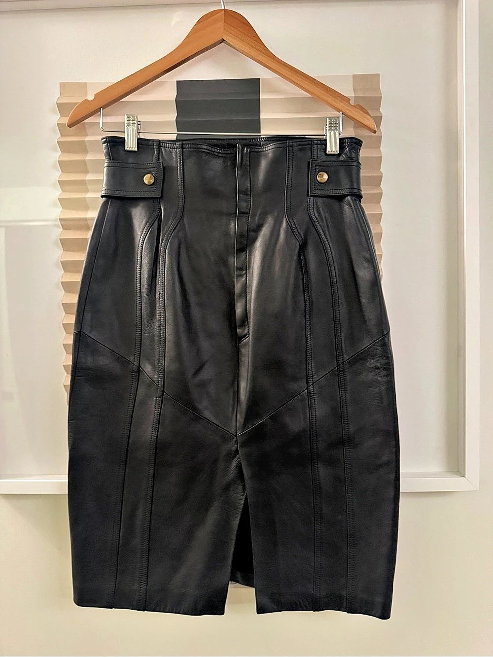 Vintage 80s Barbara Bui Kabuki Leather pencil Skirt in Black Size 42 Like New